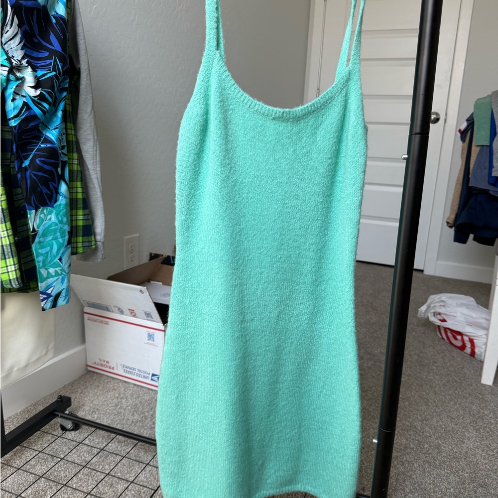 Mint Blue/Green Sleeveless Knit Mini Dress
